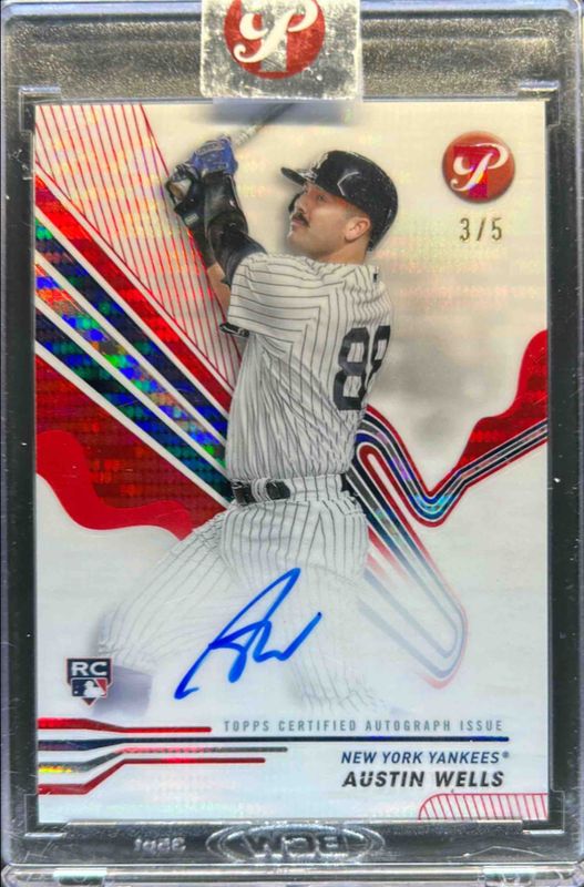 Austin Wells 2024 Topps Pristine #PA-AWE Pristine Autographs - Red Pristine Refractor /5 Rookie RAW