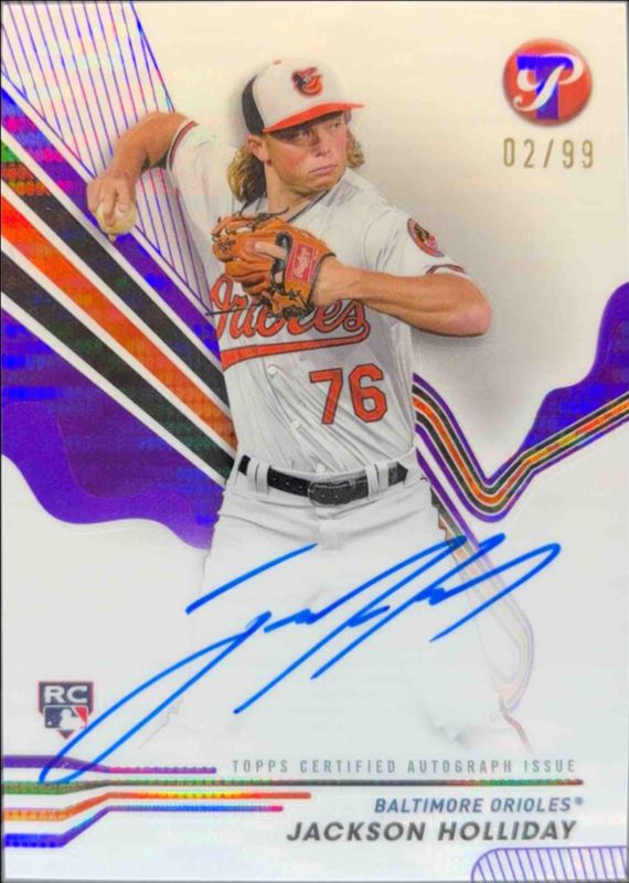 Jackson Holliday 2024 Topps Pristine #PA-JH Pristine Autographs - Purple Pristine Refractor /99 Rookie RAW