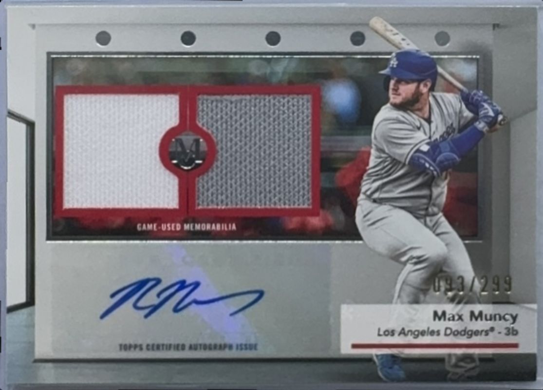 Max Muncy (Athletics) 2024 Topps Museum Collection #SWDRA-MM Single Player Signatures Swatches Dual Relic Autographs /299 RAW
