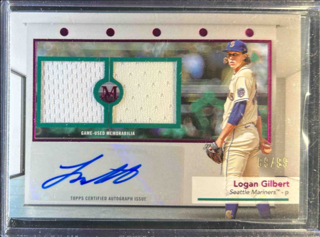 Logan Gilbert 2024 Topps Museum Collection #SWDRA-LG Single Player Signatures Swatches Dual Relic Autographs - Pink /99 RAW