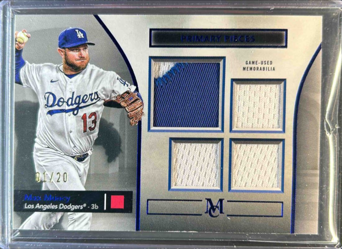 Max Muncy (Athletics) 2024 Topps Museum Collection #SPPQ-MM Single Player Primary Pieces Quad Relics - Sapphire /20 RAW