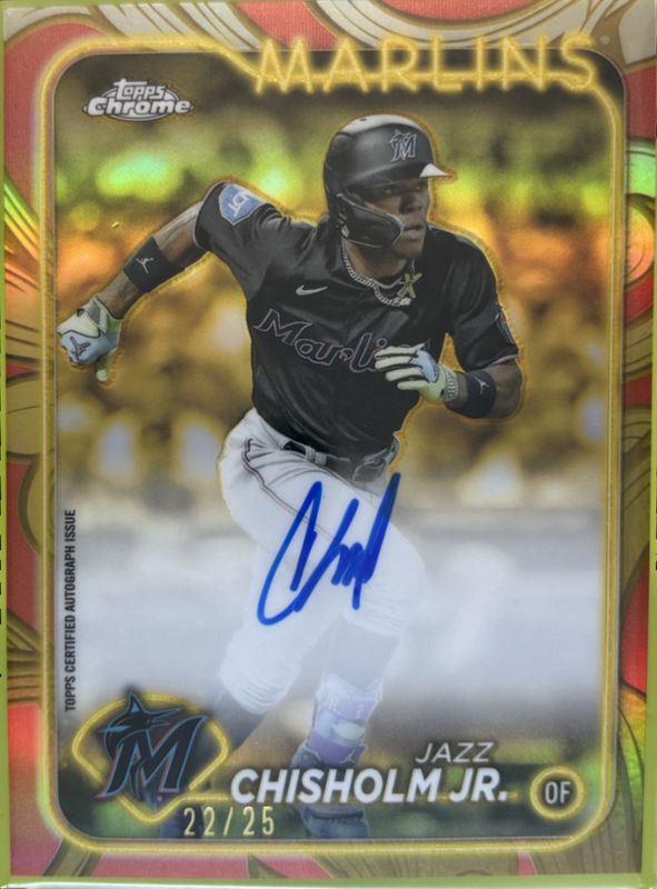 Jazz Chisholm Jr. 2024 Topps Gilded Collection #CGA-JCJ Topps Chrome Gold Autographs - Rose Gold-Gold /25 RAW