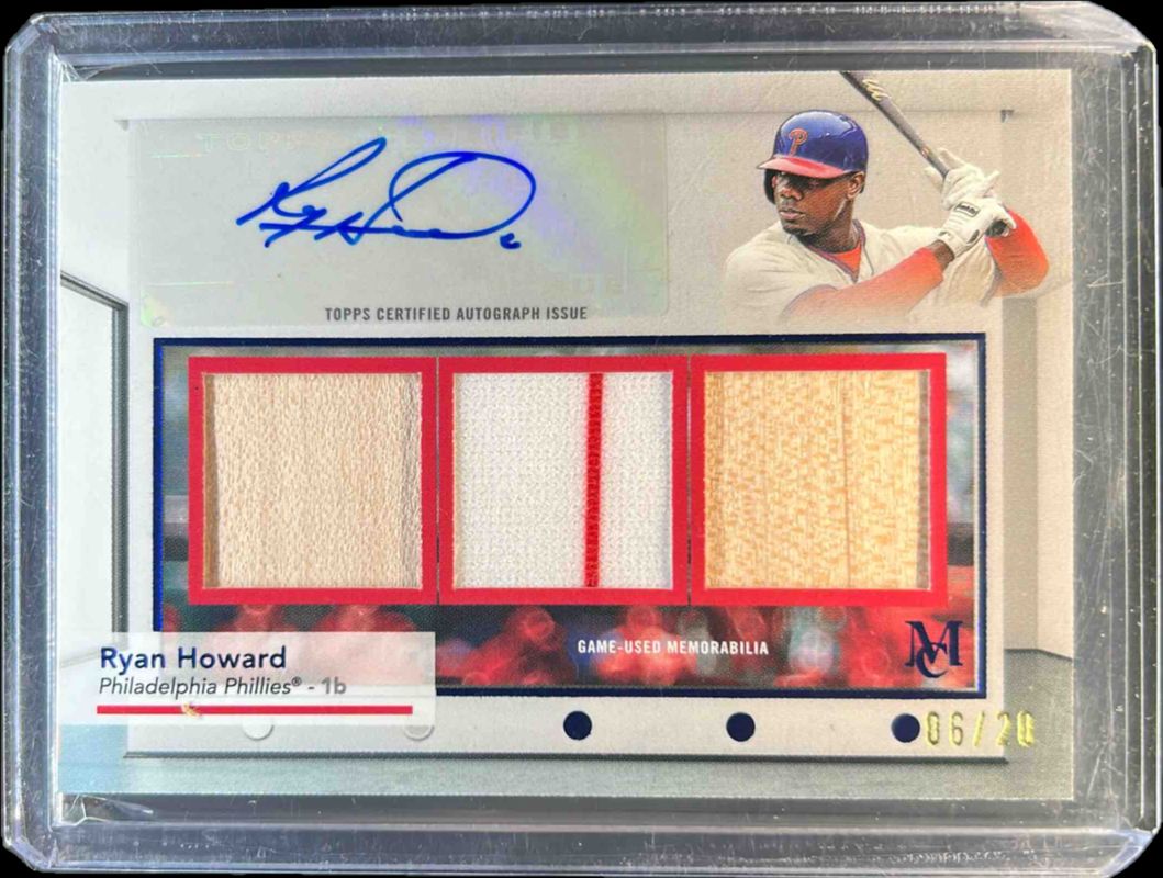 Ryan Howard 2024 Topps Museum Collection #SWTRA-RH Single Player Signatures Swatches Triple Relic Autographs - Sapphire /15 RAW