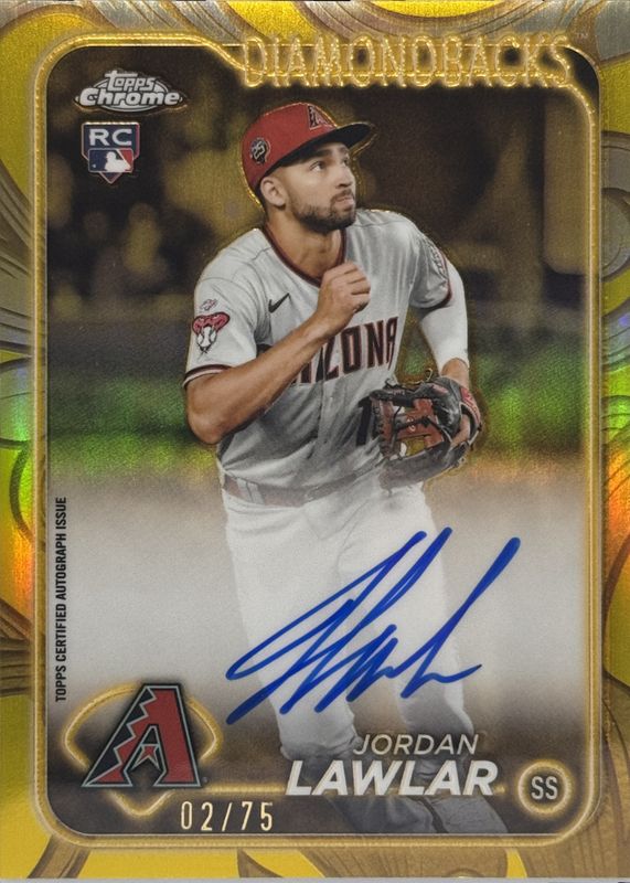 Jordan Lawlar 2024 Topps Gilded Collection #CGA-JLA Topps Chrome Gold Autographs - Yellow-Gold /75 Rookie RAW