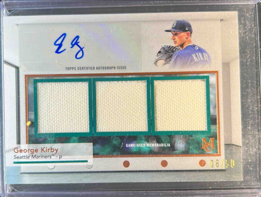 George Kirby 2024 Topps Museum Collection #SWTRA-GK Single Player Signatures Swatches Triple Relic Autographs - Copper /50 RAW