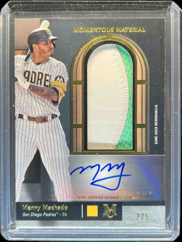 Manny Machado 2024 Topps Museum Collection #MMJPA-MMA Momentous Material Jumbo Patch Autographs - Gold /5 RAW