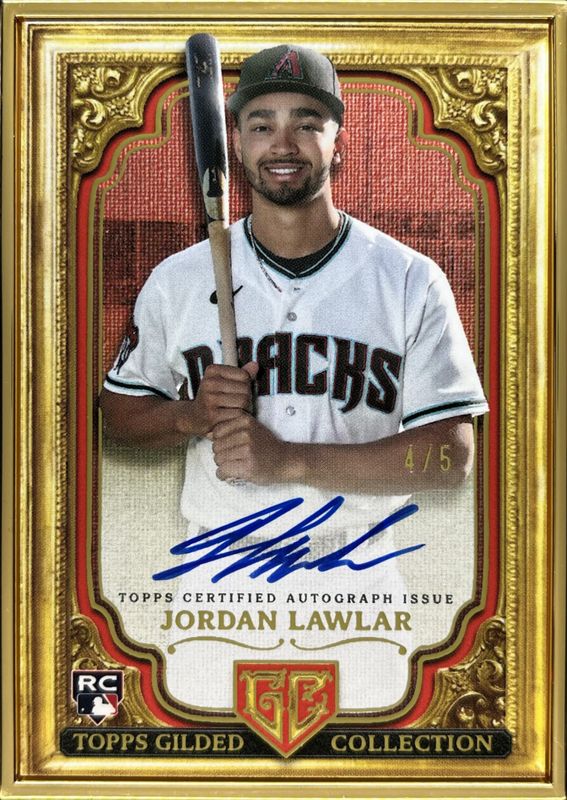 Jordan Lawlar 2024 Topps Gilded Collection #GOG-JL Topps Gallery of Gold Autographs - Ruby /5 Rookie RAW