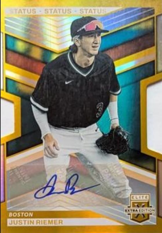 Justin Riemer 2023 Elite Extra Edition #52 Status die-cut Gold Signatures /10 RAW