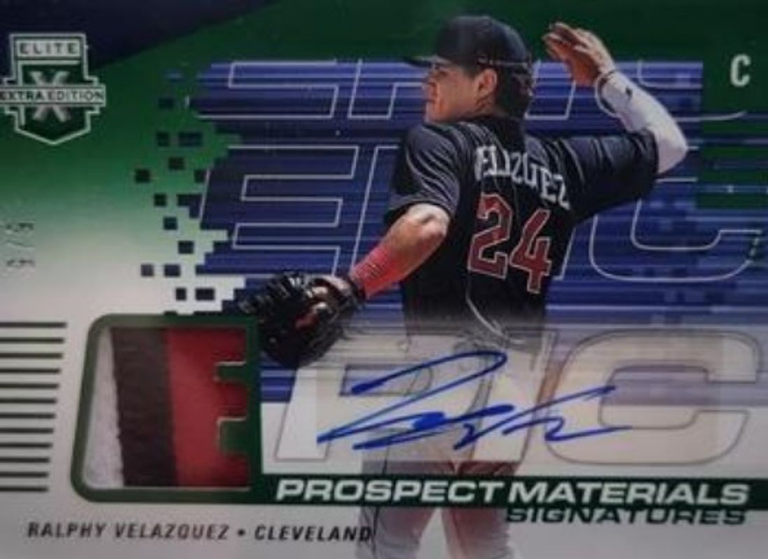 Ralphy Velazquez 2023 Elite Extra Edition #EMS-RV Epic Prospect Materials Signatures - Emerald /5 RAW