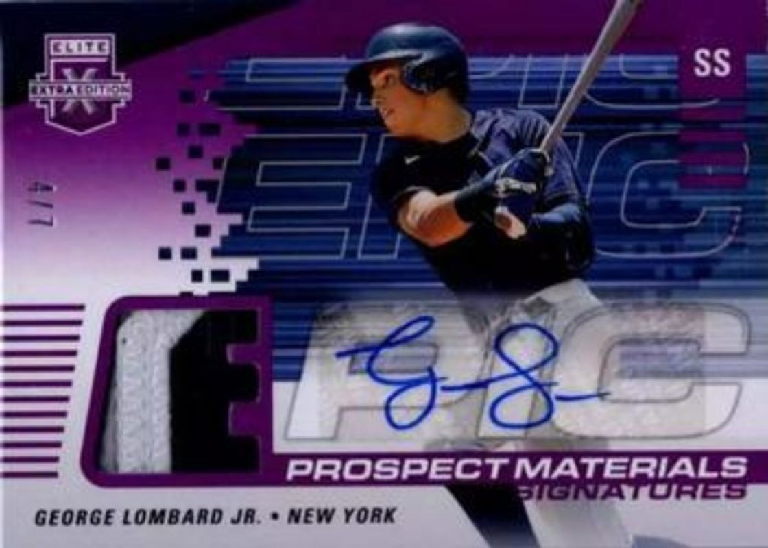 George Lombard 2023 Elite Extra Edition #EMS-GL Epic Prospect Materials Signatures - Purple /7 RAW