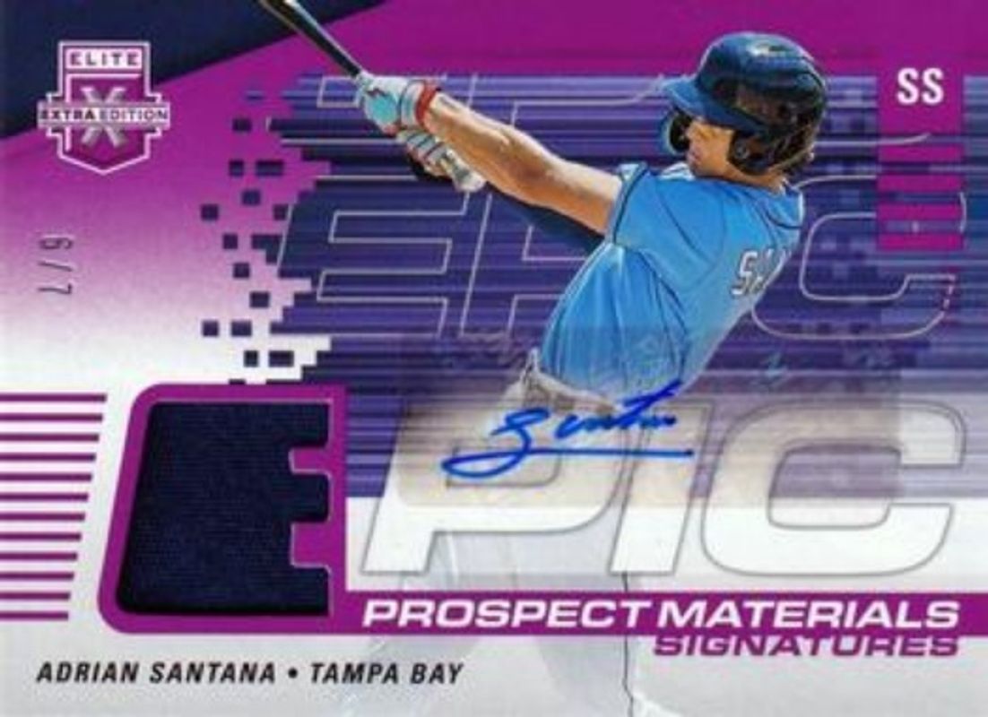 Adrian Santana 2023 Elite Extra Edition #EMS-AS Epic Prospect Materials Signatures - Purple /7 RAW