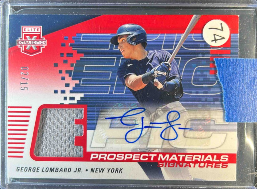 George Lombard 2023 Elite Extra Edition #EMS-GL Epic Prospect Materials Signatures - Red /15 RAW