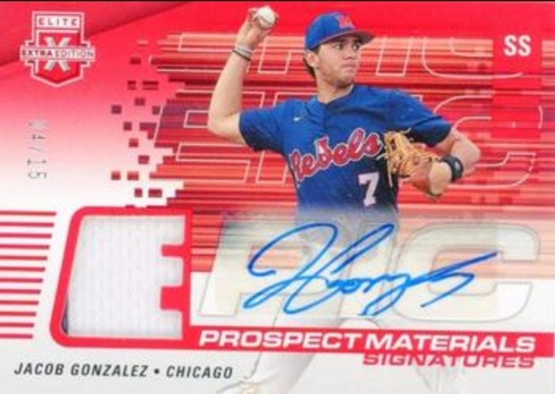 Jacob Gonzalez 2023 Elite Extra Edition #EMS-JG Epic Prospect Materials Signatures - Red /15 RAW