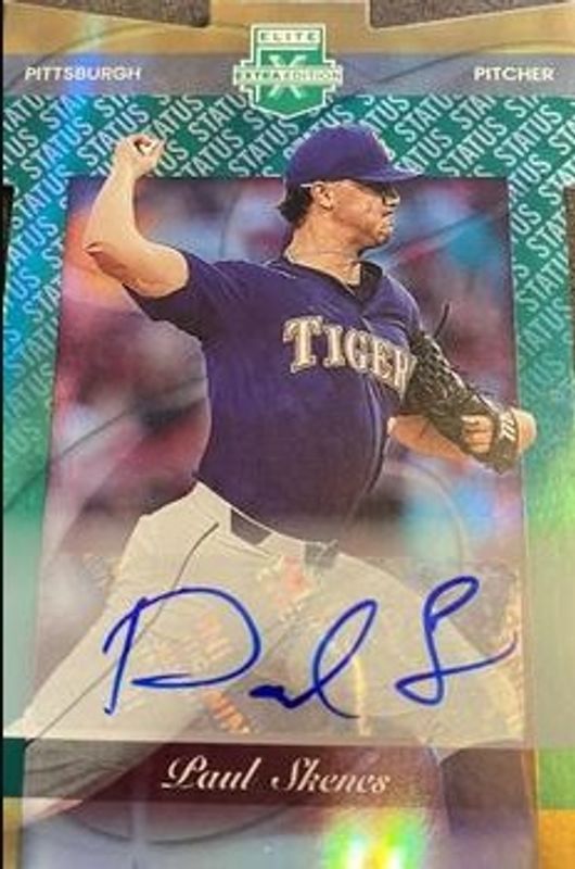 Paul Skenes 2023 Elite Extra Edition #160 Status Green die-cut Signatures /24 RAW