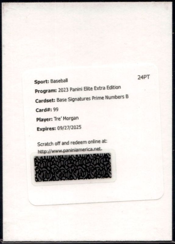 Tre' Morgan 2023 Elite Extra Edition #99 Prime Numbers B Signatures /60 RAW