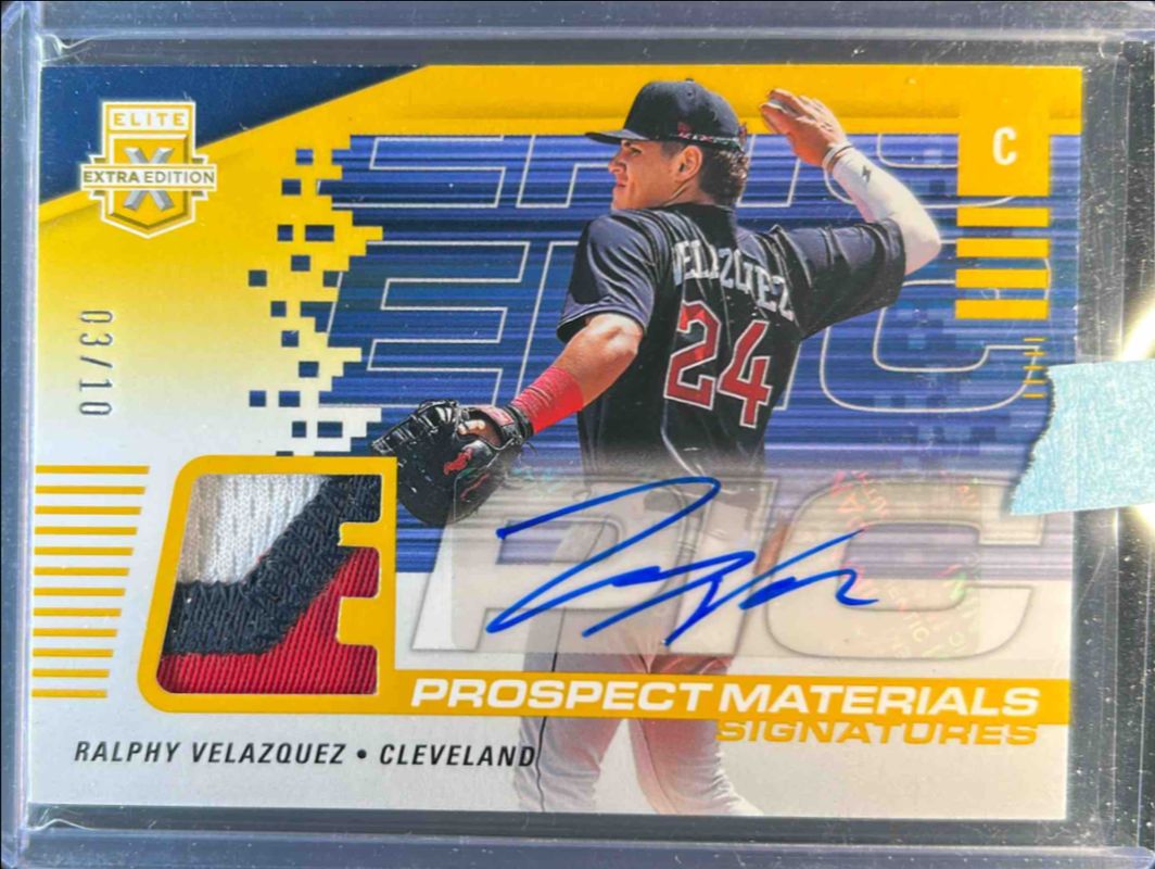 Ralphy Velazquez 2023 Elite Extra Edition #EMS-RV Epic Prospect Materials Signatures - Gold /10 RAW