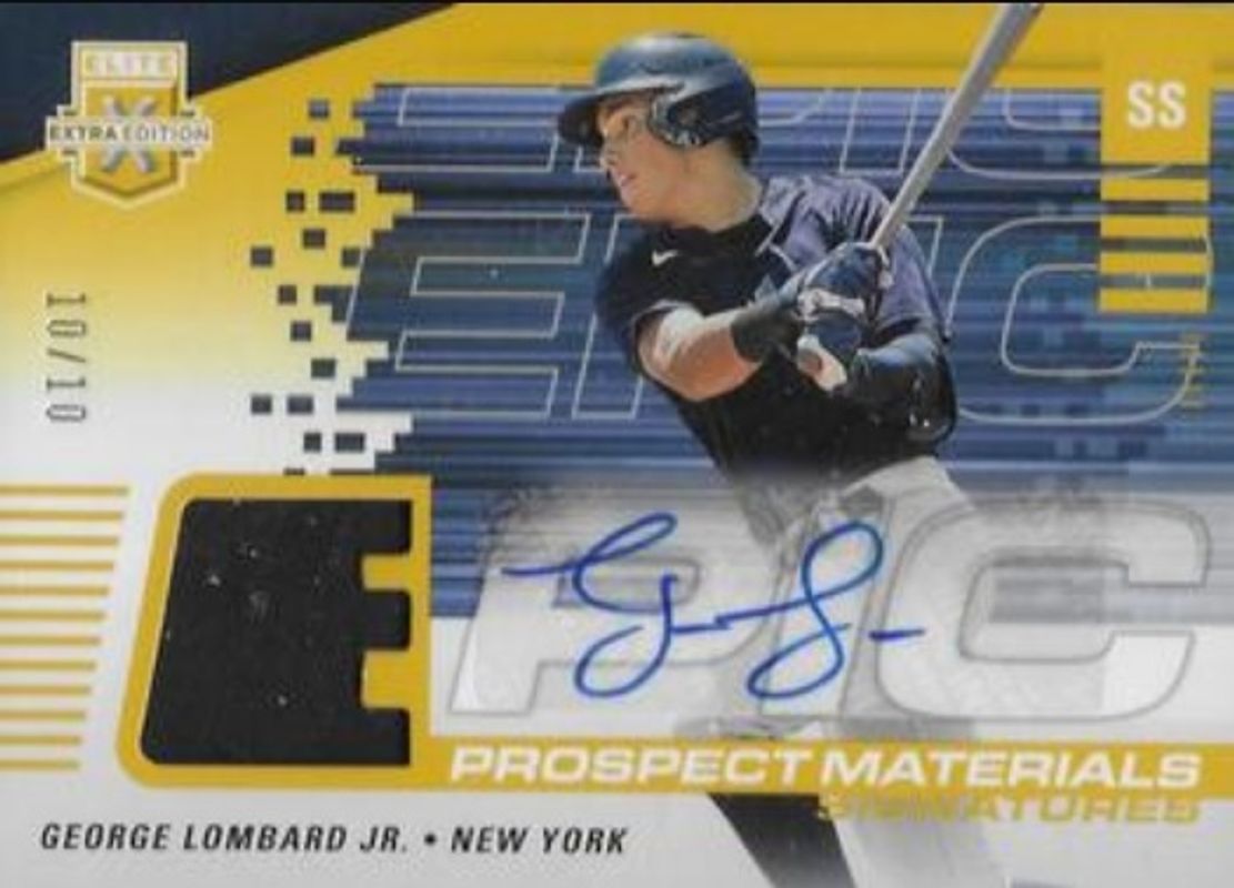 George Lombard 2023 Elite Extra Edition #EMS-GL Epic Prospect Materials Signatures - Gold /10 RAW