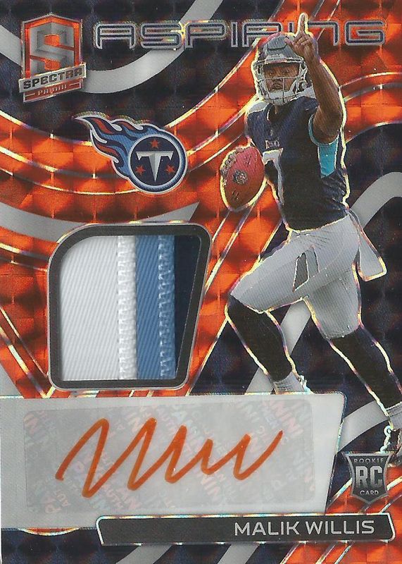 Malik Willis 2022 Spectra #APA-MWI Aspiring Patch Autographs - Neon Orange /15 Rookie RAW