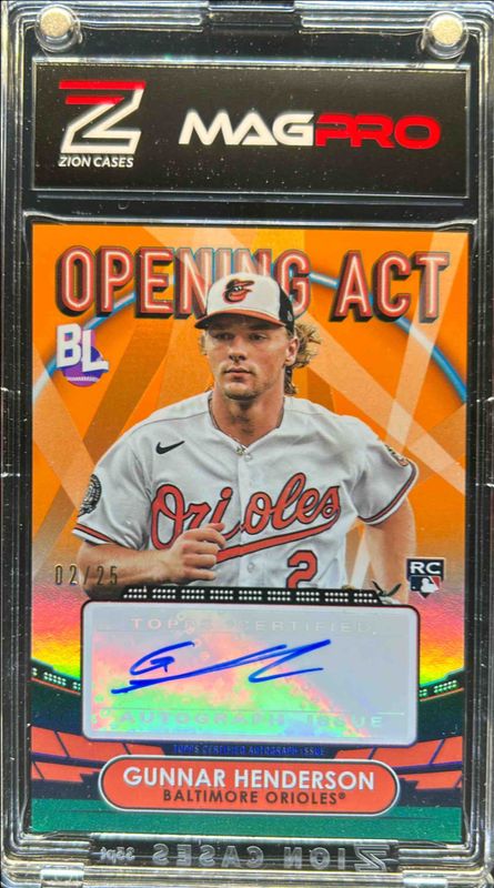 Gunnar Henderson 2023 Topps Big League #OAA-GH Opening Act Autographs - Orange Foil /25 Rookie RAW