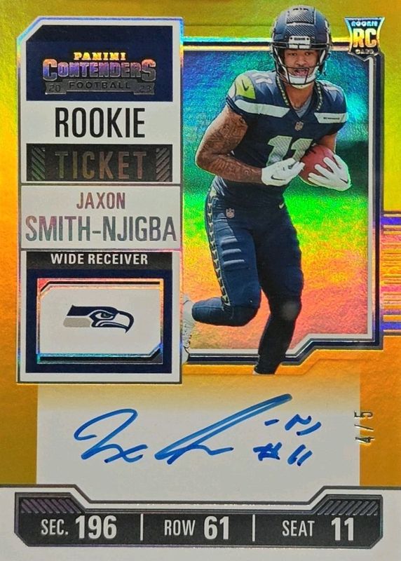 Jaxon Smith-Njigba 2023 Contenders #117 Rookie Ticket Auto - Goal Line Ticket /5 RAW