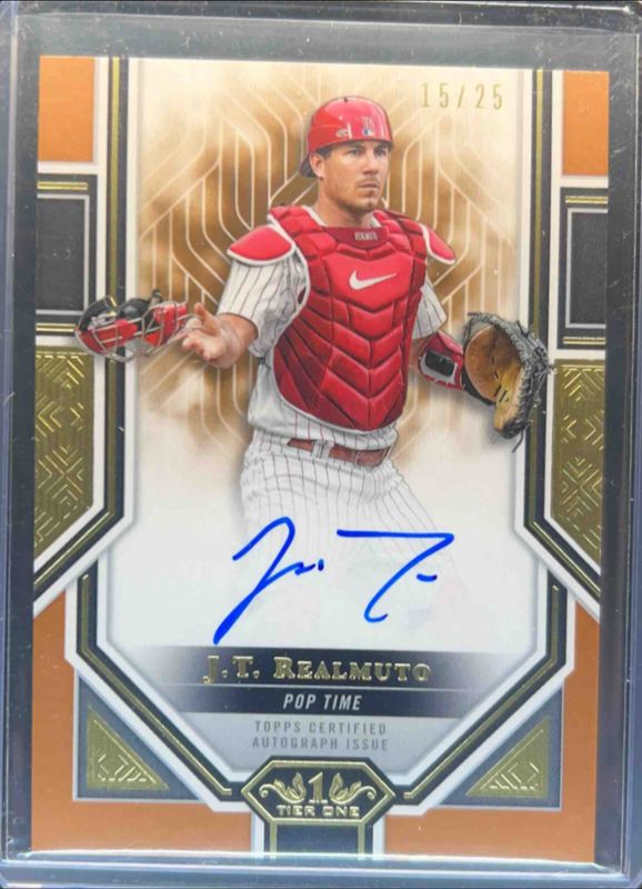 JT Realmuto 2023 Topps Tier One #AS-JR Advanced Stats Stars Autographs - Bronze Foil /25 RAW