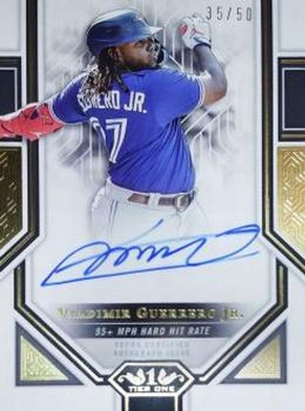 Aaron Judge / Bobby Witt Jr. / Vladimir Guerrero Jr. 2023 Topps Tier One #AS-VG Advanced Stats Stars Autographs /50 RAW