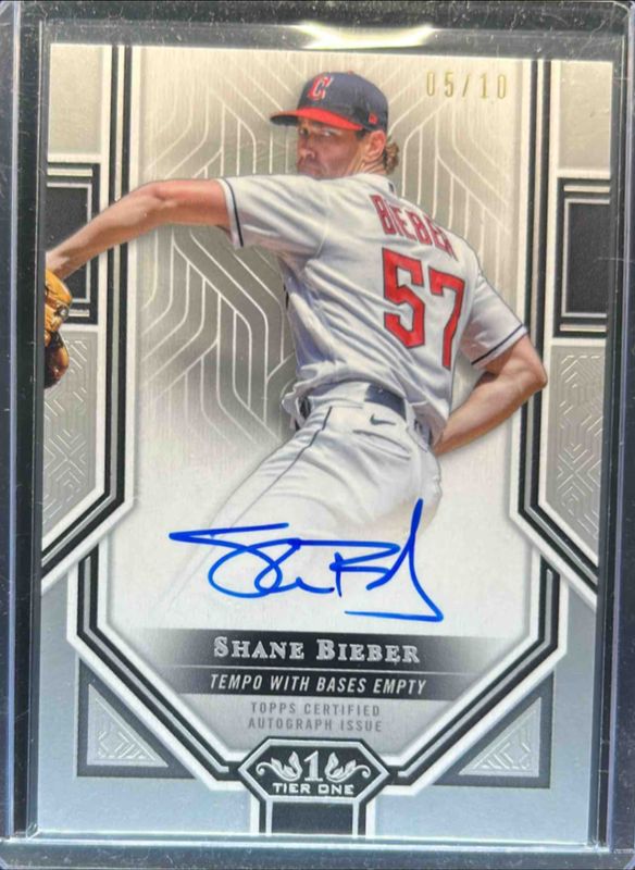 Shane Bieber 2023 Topps Tier One #AS-SB Advanced Stats Stars Autographs - Silver Foil /10 RAW