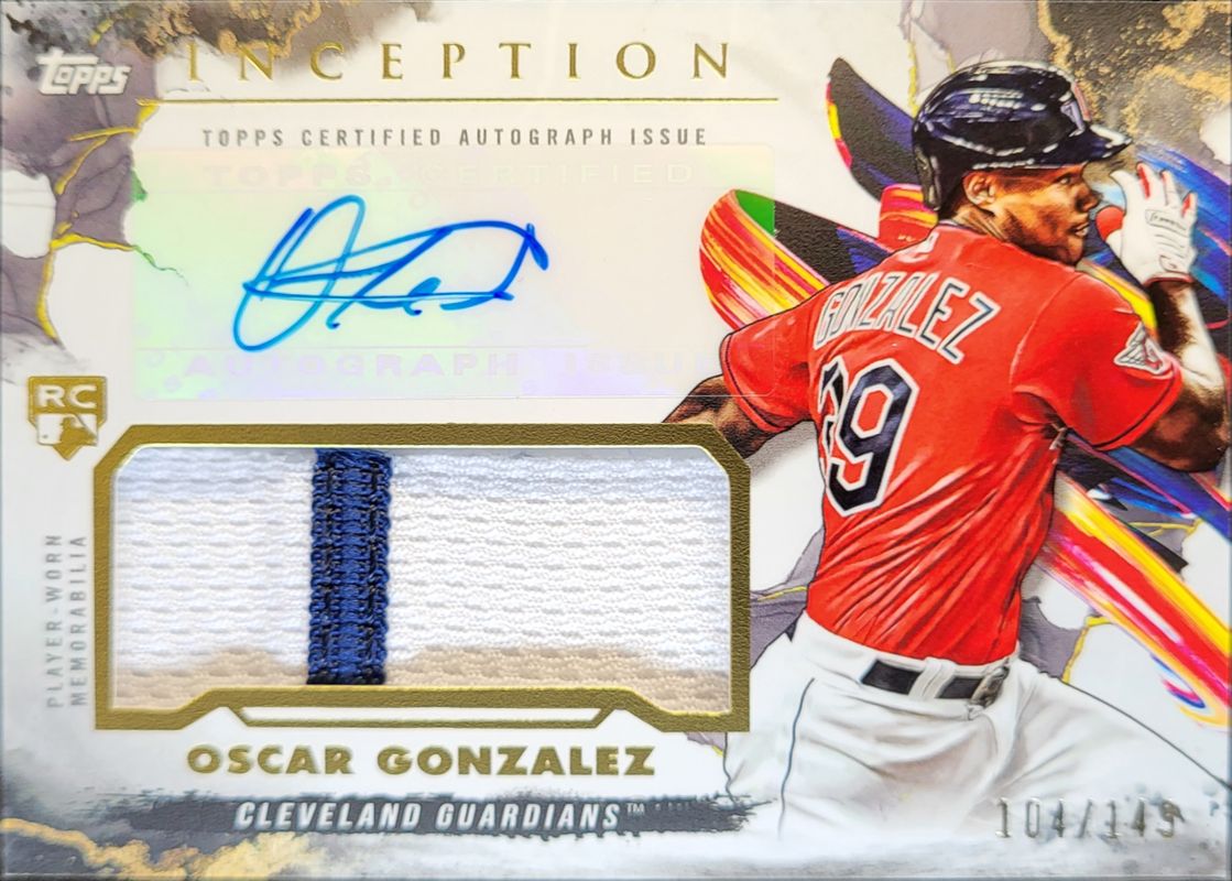 Oscar Gonzalez 2023 Topps Inception #IAP-OG Inception Autographs Patch /149 Rookie RAW
