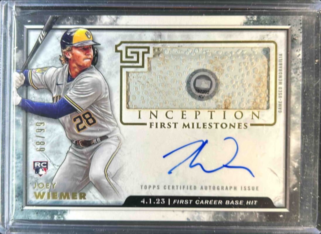 Joey Wiemer 2023 Topps Inception #FMAR-JWI Inception MLB First Milestones Autographs Relics /99 Rookie RAW