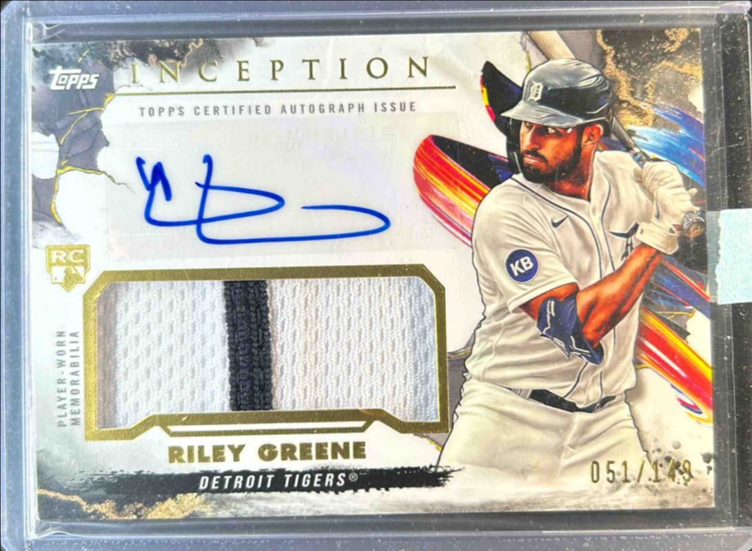 Riley Greene 2023 Topps Inception #IAP-RG Inception Autographs Patch /149 Rookie RAW