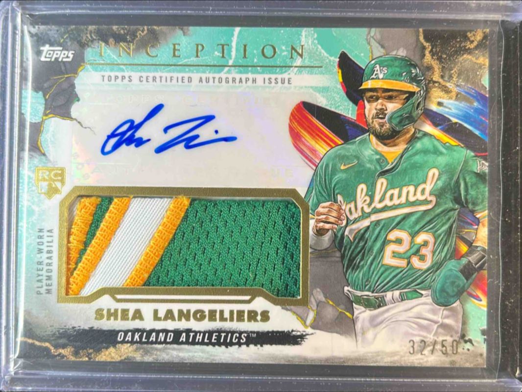 Shea Langeliers 2023 Topps Inception #IAP-SL Inception Autographs Patch - Aqua /50 Rookie RAW