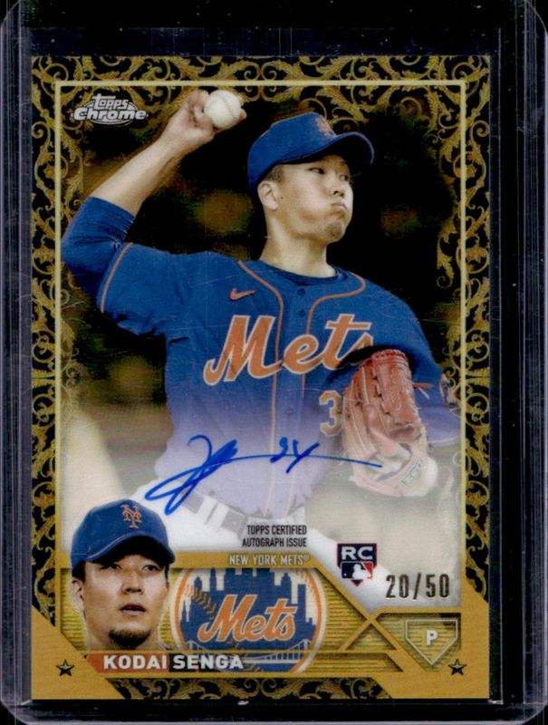 Kodai Senga 2023 Topps Gilded Collection #CGA-KSA Chrome Gold Etch Autographs - Blue Refractor /50 Rookie RAW