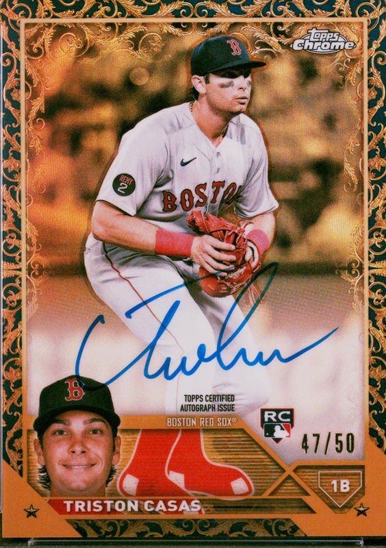 Triston Casas 2023 Topps Gilded Collection #CGA-TC Chrome Gold Etch Autographs - Blue Refractor /50 Rookie RAW