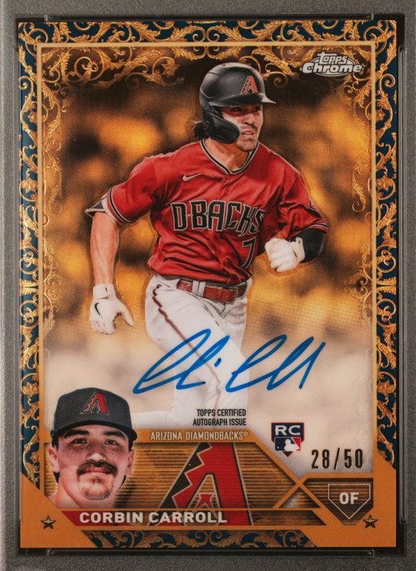 Corbin Carroll 2023 Topps Gilded Collection #CGA-CCA Chrome Gold Etch Autographs - Blue Refractor /50 Rookie RAW