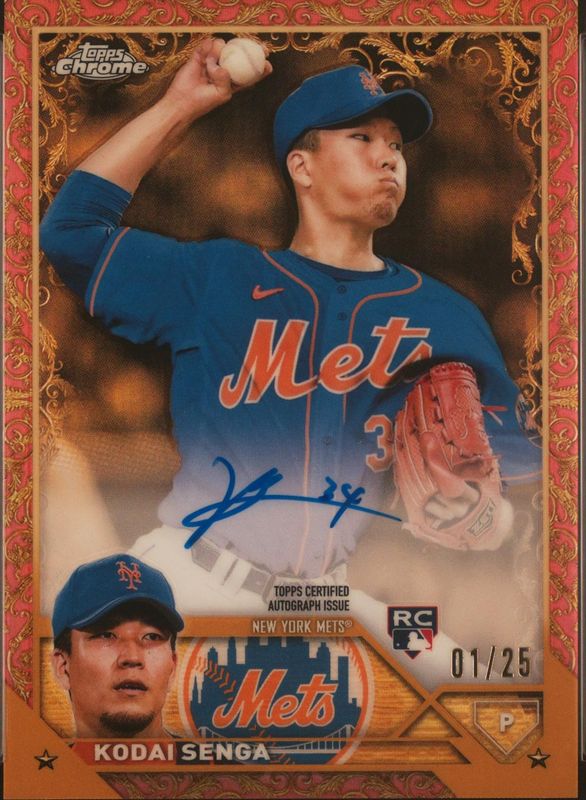 Kodai Senga 2023 Topps Gilded Collection #CGA-KSA Chrome Gold Etch Autographs - Rose Gold Refractor /25 Rookie RAW