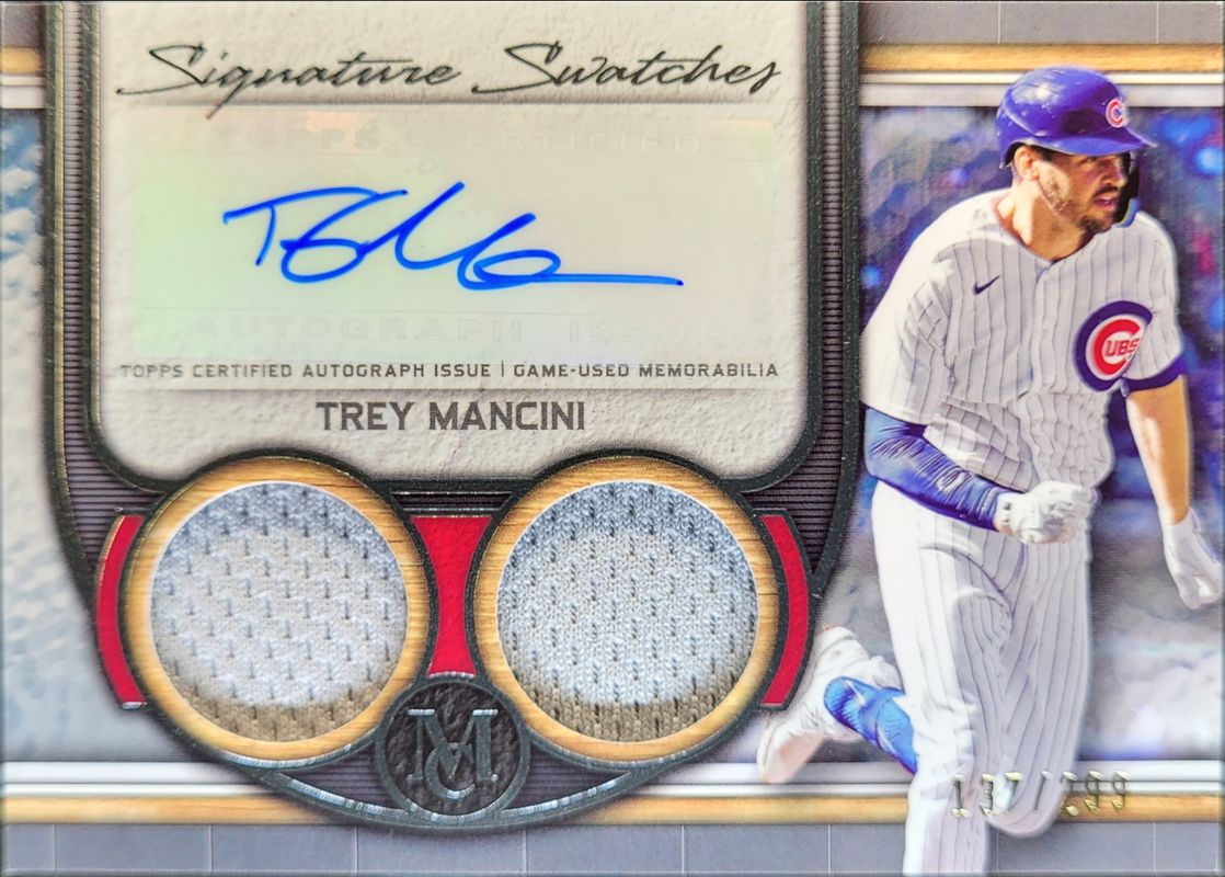 Trey Mancini 2023 Topps Museum Collection #SWDRA-TM Single Player Signatures Swatches Dual Relic Autographs /99 RAW