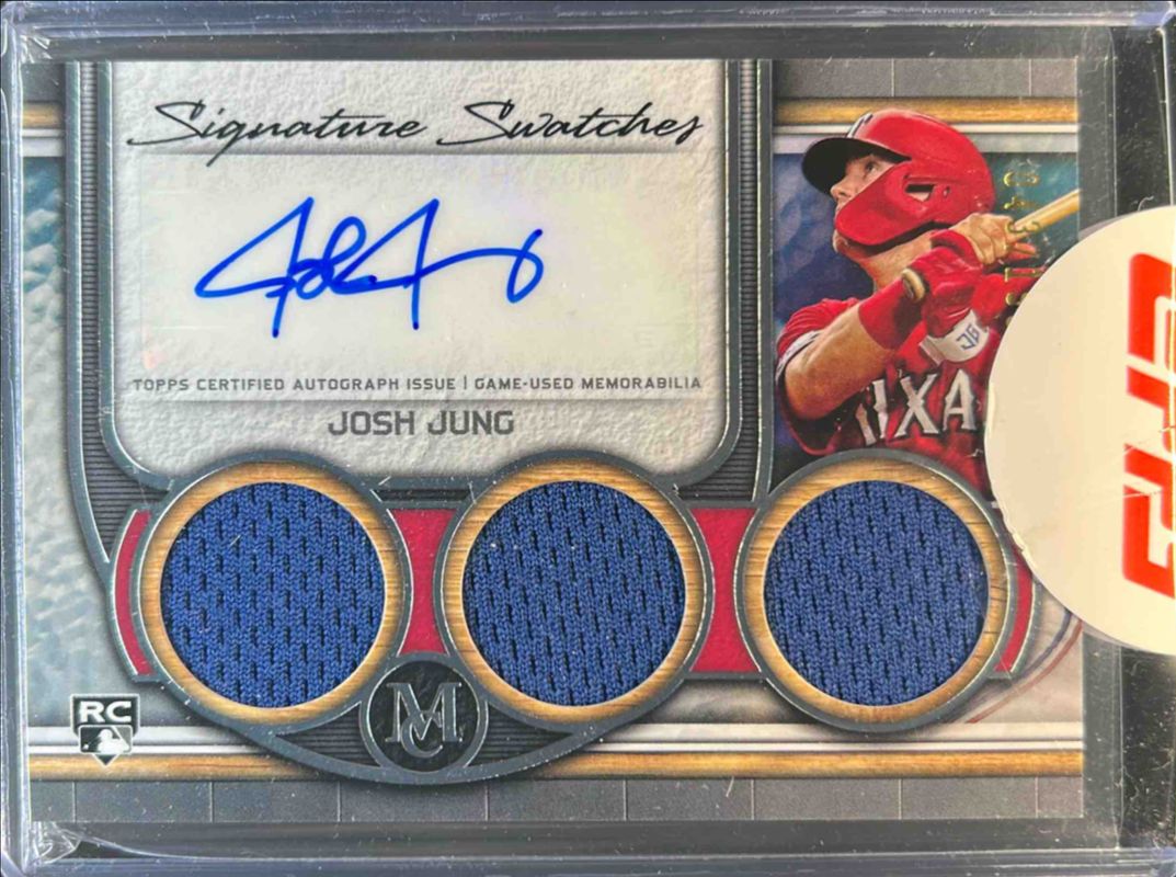 Josh Jung 2023 Topps Museum Collection #SWDRA-JJ Single Player Signatures Swatches Dual Relic Autographs /99 Rookie RAW
