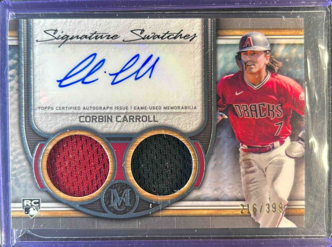 Corbin Carroll 2023 Topps Museum Collection #SWDRA-CC Single Player Signatures Swatches Dual Relic Autographs /99 Rookie RAW