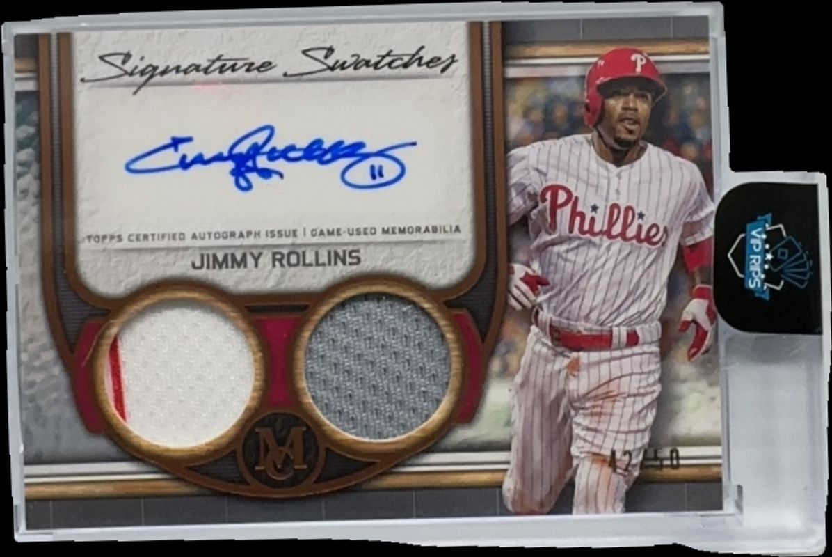 Jimmy Rollins 2023 Topps Museum Collection #SWDRA-JRO Single Player Signatures Swatches Dual Relic Autographs - Copper /50 RAW