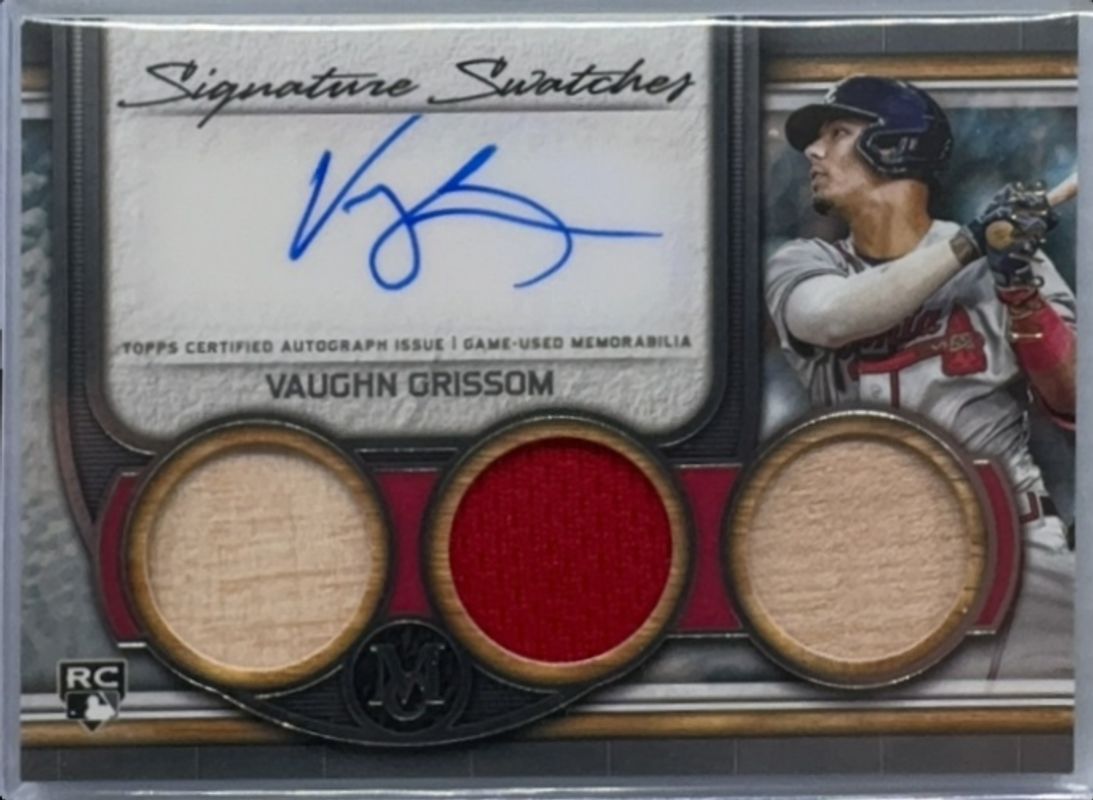 Vaughn Grissom 2023 Topps Museum Collection #SWTRA-VGJ Single Player Signatures Swatches Triple Relic Autographs /199 Rookie RAW