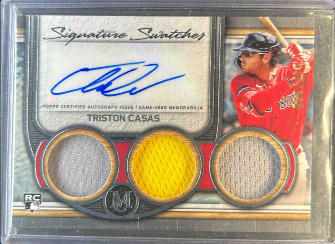 Triston Casas 2023 Topps Museum Collection #SWTRA-TC Single Player Signatures Swatches Triple Relic Autographs /199 Rookie RAW