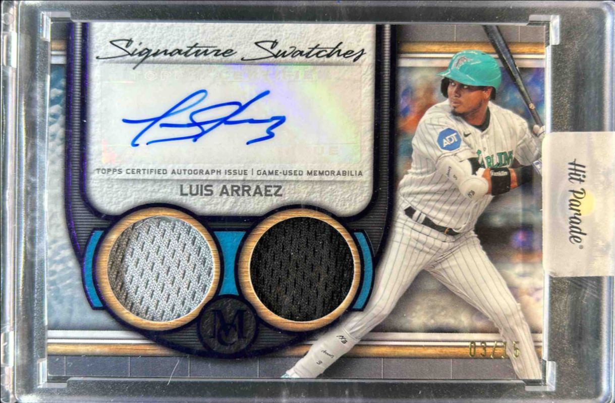 Luis Arraez 2023 Topps Museum Collection #SWDRA-LA Single Player Signatures Swatches Dual Relic Autographs - Amethyst /15 RAW