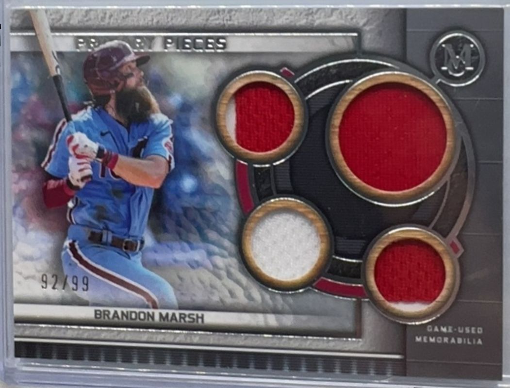 Brandon Marsh 2023 Topps Museum Collection #SPPPQR-BM Single Player Primary Pieces Quad Relics /99 RAW