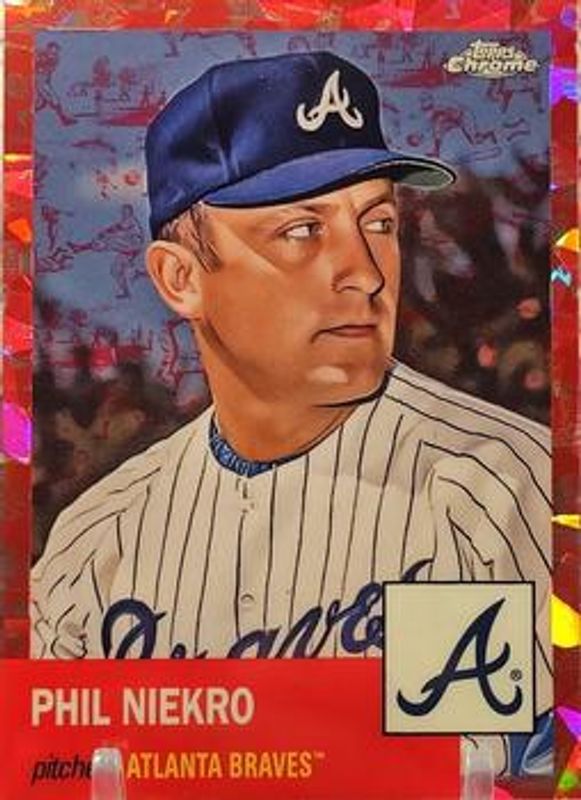 Phil Niekro 2022 Topps Chrome Platinum Anniversary #106 Platinum Toile Cream Fuchsia Atomic Refractor /100 RAW