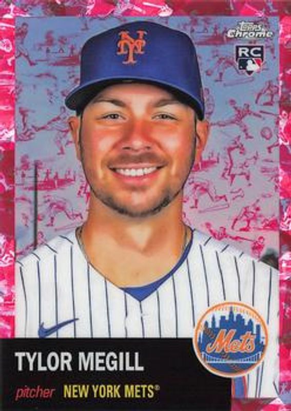 Tylor Megill 2022 Topps Chrome Platinum Anniversary #496 Platinum Toile Cream Fuchsia Atomic Refractor /100 Rookie RAW