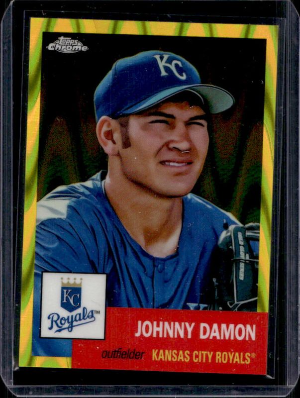 Johnny Damon 2022 Topps Chrome Platinum Anniversary #328 Yellow RayWave Refractor /250 RAW