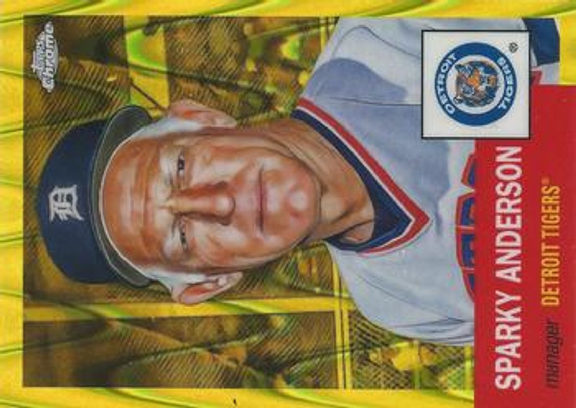 Sparky Anderson 2022 Topps Chrome Platinum Anniversary #487 Yellow RayWave Refractor /250 RAW