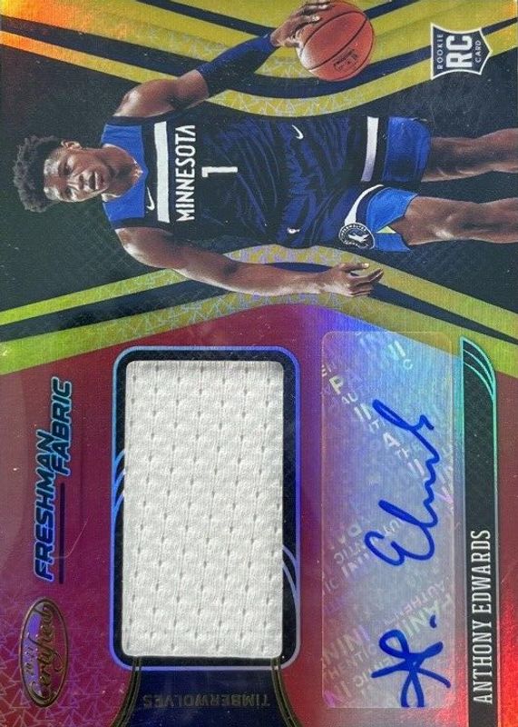 Anthony Edwards 2020 Certified #FF-EDW Freshman Fabric Signatures - Asia Red & Gold Rookie SGC 10