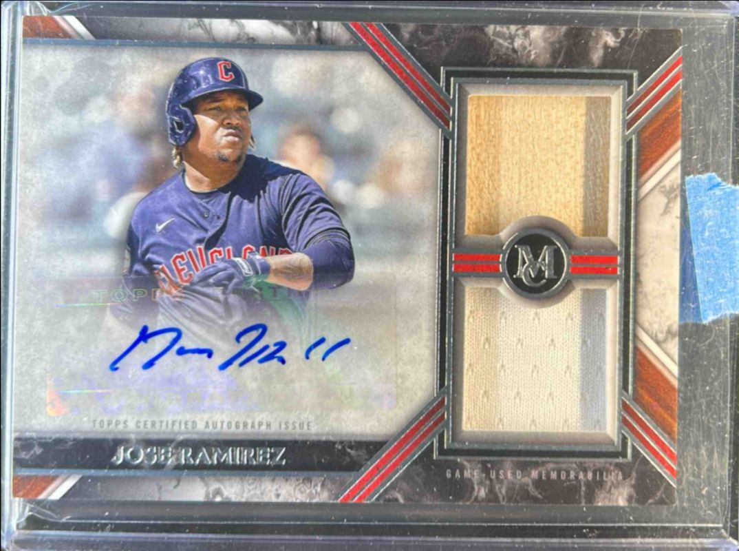 Jose Ramirez 2022 Topps Museum Collection #SWDRA-JR Single-Player Signatures Swatches Dual Relic Autographs /100 RAW