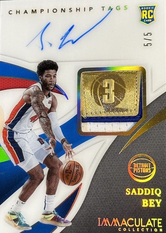 Saddiq Bey 2020 Immaculate #RCT-SBY Rookie Championship Tags Autographs /5 RAW